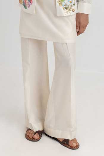 Wabi Sabi By Anshum-Ritesh_Ivory Chanderi Swan Reverie Hand Painted Bundi And Kurta Set _Online_at_Aza_Fashions