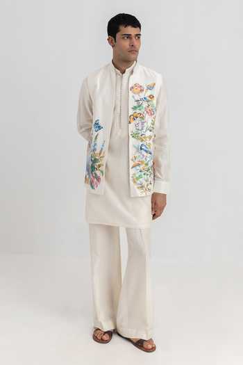 Wabi Sabi By Anshum-Ritesh Swan Reverie Hand Painted Bundi & Kurta Set 