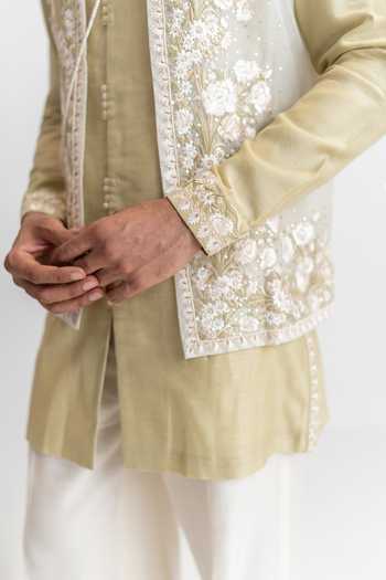 Shop Wabi Sabi By Anshum-Ritesh Green Silk, Organza Bela Chameli Embroidered Bundi Set Online at Aza Fashions Shop_Wabi Sabi By Anshum-Ritesh_Green Silk, Organza Bela Chameli Embroidered Bundi Set _Online_at_Aza_Fashions
