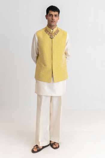 Wabi Sabi By Anshum-Ritesh Pearl Prince Hand Embroidered Bundi & Kurta Set 