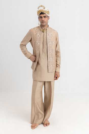 Wabi Sabi By Anshum-Ritesh Muted Majesty Hand Embroidered Bundi Set 
