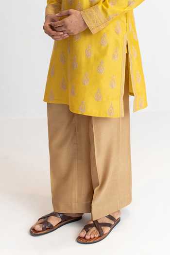 Wabi Sabi By Anshum-Ritesh_Yellow Chanderi Beli Buti Dori Embroidered Kurta And Pant Set _Online_at_Aza_Fashions