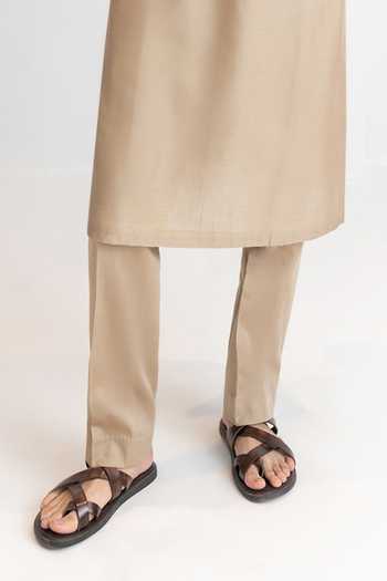 Wabi Sabi By Anshum-Ritesh_Beige Chanderi Floral Frame Dori Embroidered Kurta And Pant Set _Online_at_Aza_Fashions
