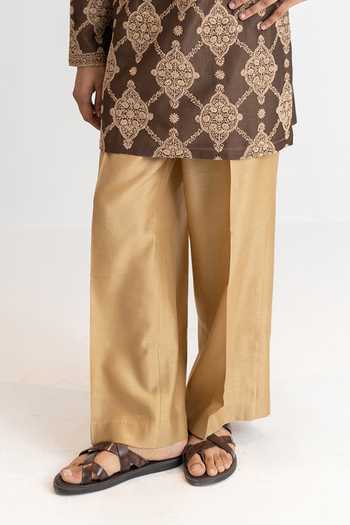 Wabi Sabi By Anshum-Ritesh_Brown Chanderi Malabar Mosaic Dori Work Kurta Set _Online_at_Aza_Fashions