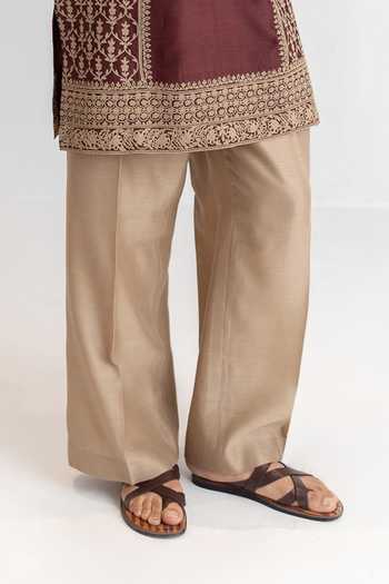 Wabi Sabi By Anshum-Ritesh_Wine Chanderi Royal Court Embroidered Kurta And Pant Set _Online_at_Aza_Fashions