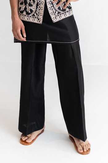 Wabi Sabi By Anshum-Ritesh_Black Raw Silk Embroidery Varkala Vine Dori Bundi Set _Online_at_Aza_Fashions