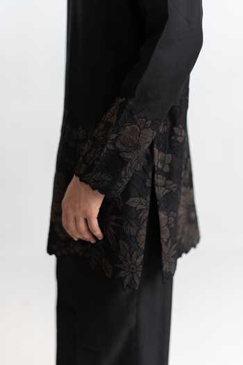 Buy_Wabi Sabi By Anshum-Ritesh_Black Chanderi Shadow Garden Applique Embroidered Kurta Set _Online_at_Aza_Fashions