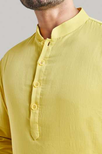 Buy_Blue Lotus Design_Yellow Cotton Kurta And Pant Set _Online_at_Aza_Fashions