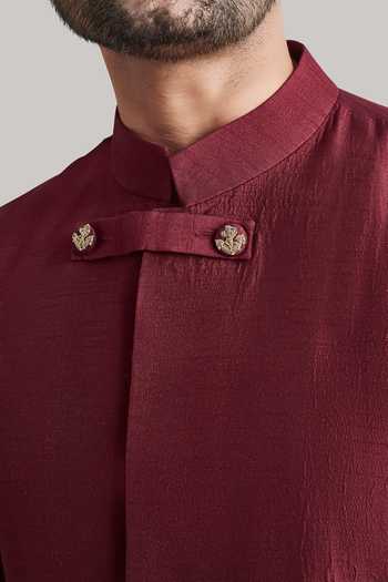 Buy_Blue Lotus Design_Maroon Cotton Kurta Set _Online_at_Aza_Fashions