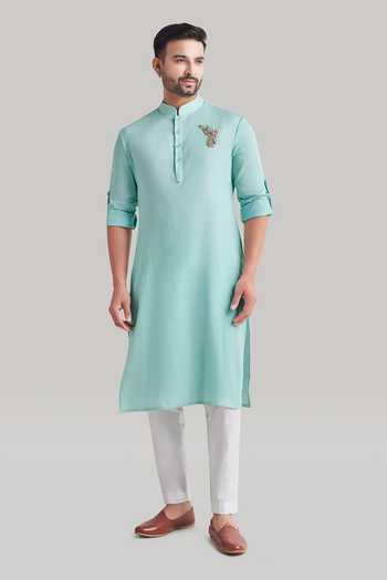 Blue Lotus Design Placement Embroidered Kurta & Pant Set