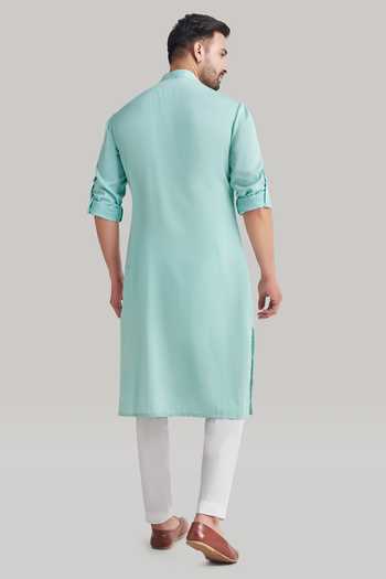 Blue Lotus Design Placement Embroidered Kurta & Pant Set