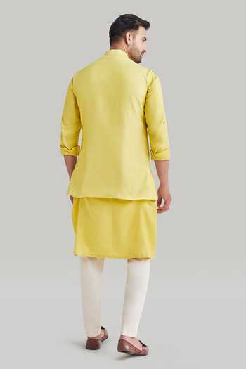 Blue Lotus Design Embroidered Nehru Jacket