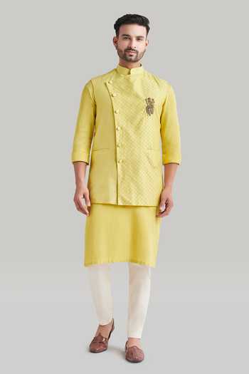 Blue Lotus Design Embroidered Nehru Jacket