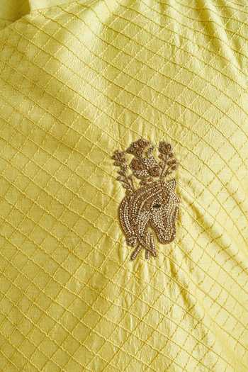 Shop_Blue Lotus Design_Yellow Cotton Embroidered Nehru Jacket _Online_at_Aza_Fashions