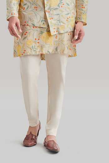 Buy_Blue Lotus Design_Ivory Raw Silk Printed Nehru Jacket _Online_at_Aza_Fashions