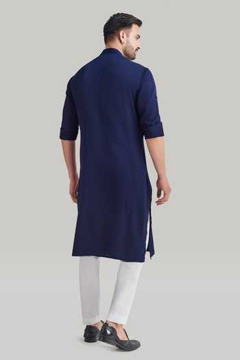 Blue Lotus Design Placement Embroidered Kurta Set