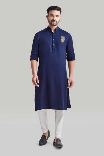 Blue Lotus Design Placement Embroidered Kurta Set