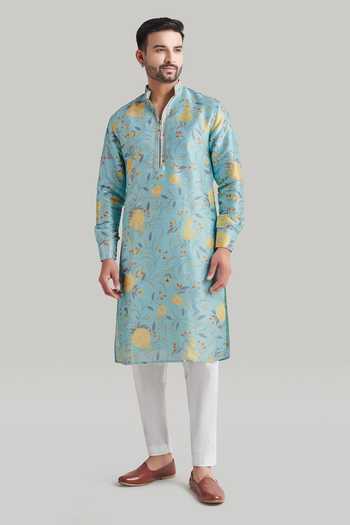 Blue Lotus Design Printed Kurta Set