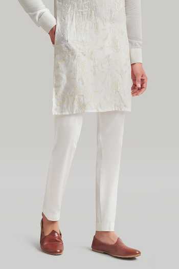 Buy_Blue Lotus Design_White Cotton Embroidered Kurta Set _Online_at_Aza_Fashions