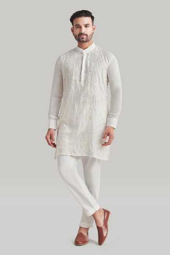 Blue Lotus Design Embroidered Kurta Set