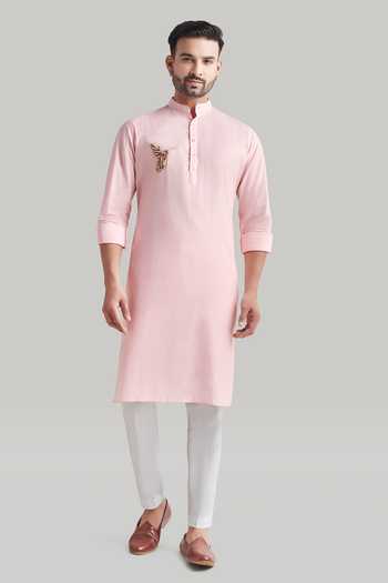 Blue Lotus Design Placement Embroidered Kurta Set