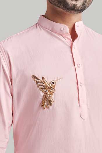 Shop_Blue Lotus Design_Pink Cotton Placement Embroidered Kurta Set _Online_at_Aza_Fashions