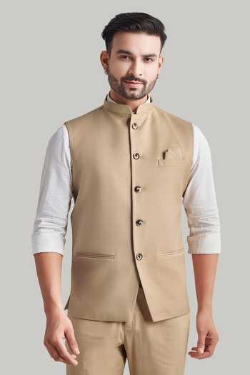 Blue Lotus Design Plain Nehru Jacket