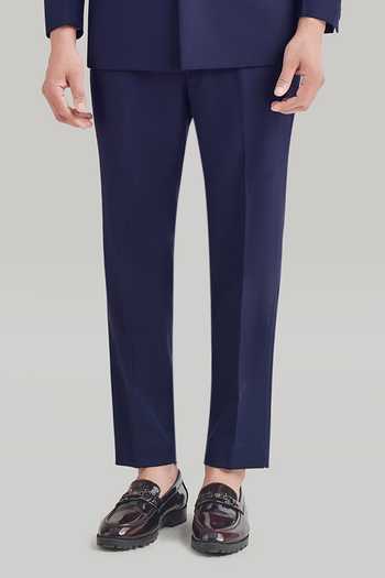 Buy_Blue Lotus Design_Blue Suiting Plain Bandhgala And Pant Set _Online_at_Aza_Fashions
