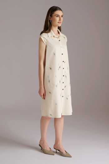 JAYN India Ivory Cotton, Tencel Collared Neck Aishwarya Embroidered Shirt Dress Online at Aza Fashions JAYN India_Ivory Cotton, Tencel Collared Neck Aishwarya Embroidered Shirt Dress _Online_at_Aza_Fashions