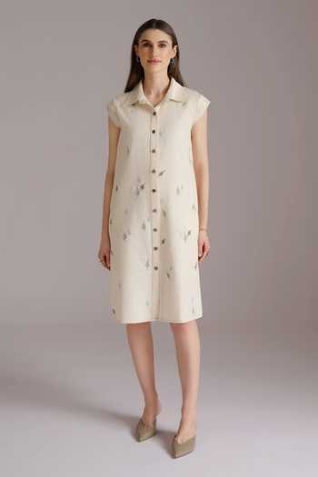 Buy JAYN India Ivory Cotton, Tencel Collared Neck Aishwarya Embroidered Shirt Dress Online at Aza Fashions Buy_JAYN India_Ivory Cotton, Tencel Collared Neck Aishwarya Embroidered Shirt Dress _Online_at_Aza_Fashions
