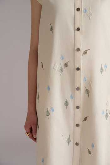 Shop JAYN India Ivory Cotton, Tencel Collared Neck Aishwarya Embroidered Shirt Dress Online at Aza Fashions Shop_JAYN India_Ivory Cotton, Tencel Collared Neck Aishwarya Embroidered Shirt Dress _Online_at_Aza_Fashions