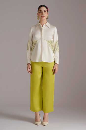 JAYN India Ivory Satin, Linen Collared Neck Fatima Embroidered Shirt Online at Aza Fashions JAYN India_Ivory Satin, Linen Collared Neck Fatima Embroidered Shirt _Online_at_Aza_Fashions