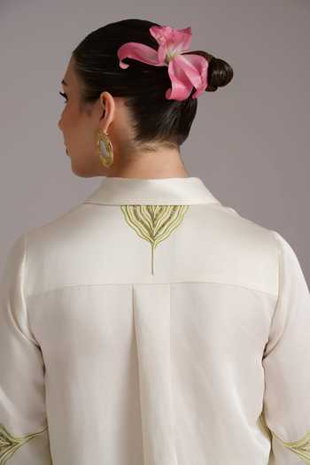 Buy JAYN India Ivory Satin, Linen Collared Neck Fatima Embroidered Shirt Online at Aza Fashions Buy_JAYN India_Ivory Satin, Linen Collared Neck Fatima Embroidered Shirt _Online_at_Aza_Fashions