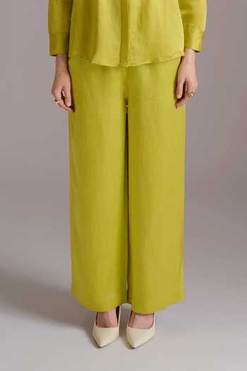 JAYN India_Ivory Satin, Linen Collared Neck Ombre Shirt And Pant Co-ord Set _Online_at_Aza_Fashions