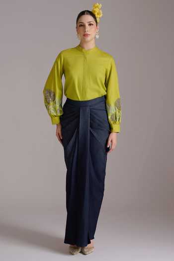 JAYN India Ishita Sleeve Embroidered Shirt & Draped Skirt Set 