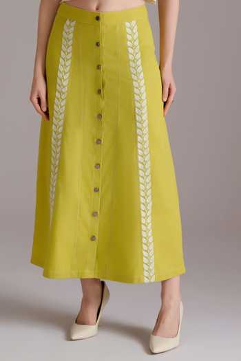 JAYN India_Ivory Cotton, Tencel Mandarin Collar Resham Embroidered Crop Top And Skirt Set _at_Aza_Fashions