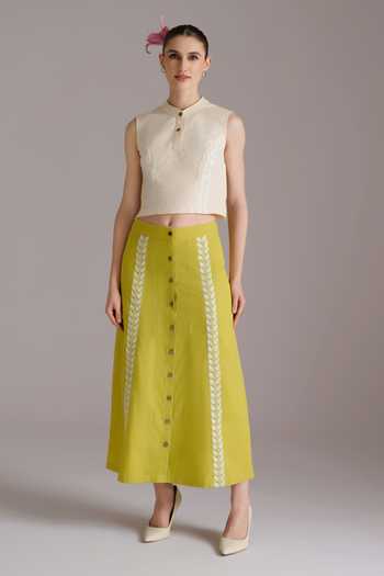 JAYN India Resham Embroidered Crop Top & Skirt Set 