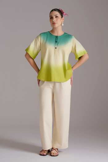 Buy JAYN India Green Cotton, Tencel Round Neck Ombre And Embroidered Top Online at Aza Fashions Buy_JAYN India_Green Cotton, Tencel Round Neck Ombre And Embroidered Top _Online_at_Aza_Fashions