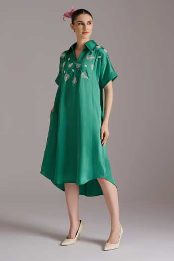 JAYN India Moti Embroidered Linen Satin Dress 