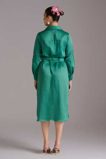 JAYN India Linen Satin Shirt Dress With Belt 