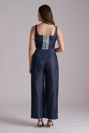 JAYN India Embroidered Denim Top & Pant Co-ord Set 