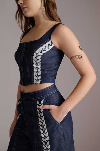 Buy JAYN India Blue Denim Square Neck Embroidered Top And Pant Co-ord Set Online at Aza Fashions Buy_JAYN India_Blue Denim Square Neck Embroidered Top And Pant Co-ord Set _Online_at_Aza_Fashions