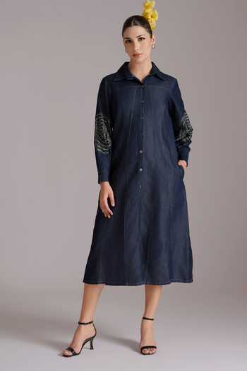JAYN India Embroidered Denim Shirt Dress 