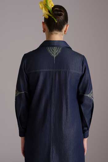 Buy JAYN India Blue Denim Collared Neck Embroidered Shirt Dress Buy_JAYN India_Blue Denim Collared Neck Embroidered Shirt Dress