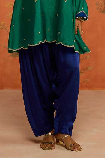 Shikha Mehta Green Silk, Chanderi, Satin Split V-neck Aasma Top And Salwar Set Online at Aza Fashions Shikha Mehta_Green Silk, Chanderi, Satin Split V-neck Aasma Top And Salwar Set _Online_at_Aza_Fashions