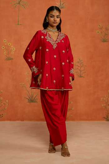 Shikha Mehta Aarvi Silk Chanderi Straight Kurta & Pant Set