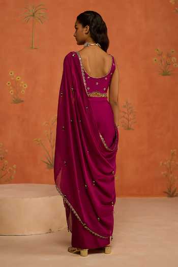 Shikha Mehta Indu Pre-Draped Saree With Embroidered Blouse