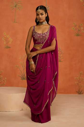 Shikha Mehta Indu Pre-Draped Saree With Embroidered Blouse
