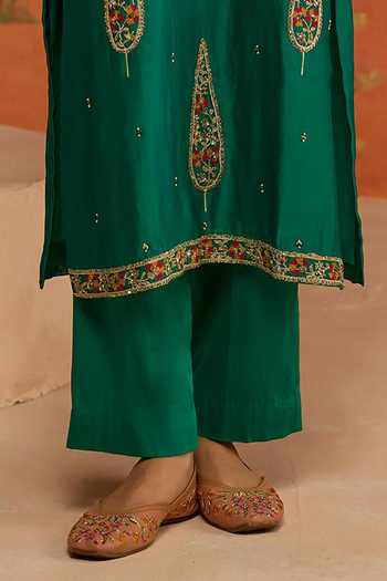 Buy Shikha Mehta Green , Chanderi, Cotton, Organza Split Ipsita Embroidered Kurta Set Online at Aza Fashions Buy_Shikha Mehta_Green , Chanderi, Cotton, Organza Split Ipsita Embroidered Kurta Set _Online_at_Aza_Fashions