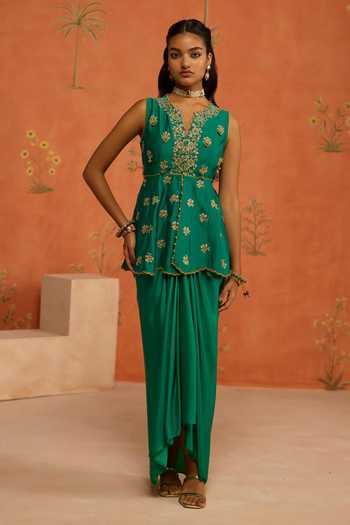 Shikha Mehta Ivana Embroidered Top With Skirt